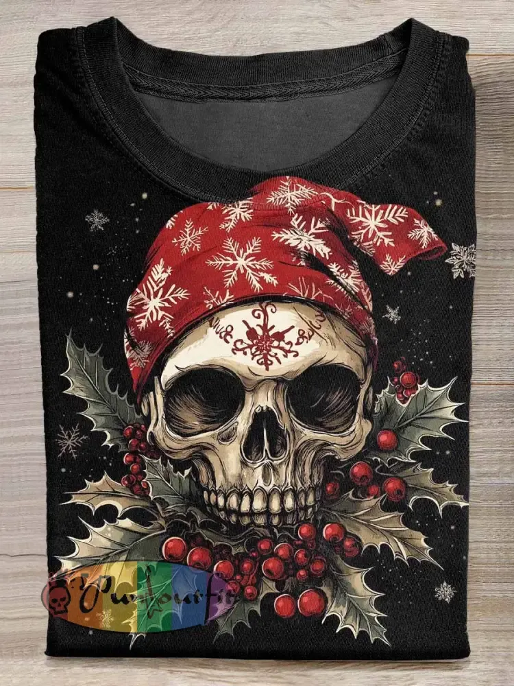 Christmas Skeleton Print Loose Short Sleeved T-Shirt