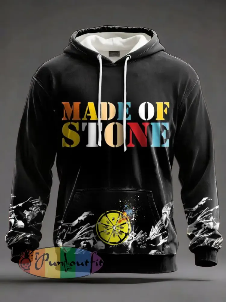 Men’s Made of Stone Lemon Roses Music Lover Printed Hoodie