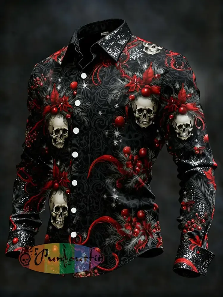 Men’s Vintage Christmas Skull Long Sleeve Shirt