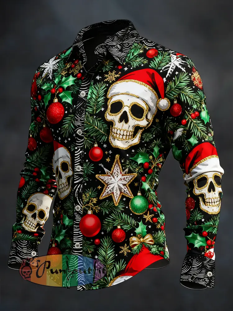 Men’s Vintage Christmas Skull Long Sleeve Shirt