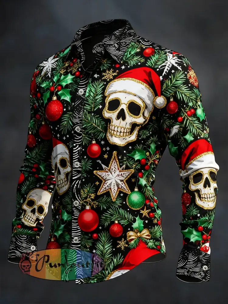 Men’s Vintage Christmas Skull Long Sleeve Shirt