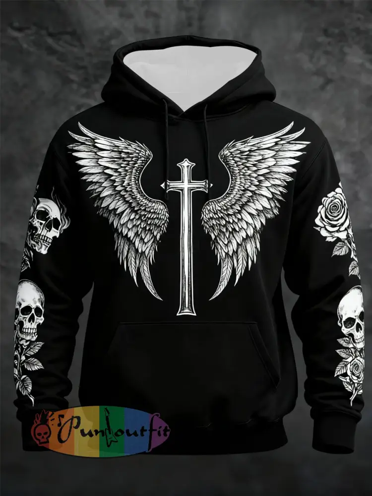 Men’s Gothic Skull Oversized Drop-Shoulder Hoodie with Pockets