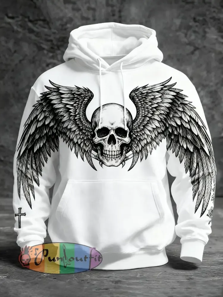 Men’s Gothic Skull Oversized Drop-Shoulder Hoodie with Pockets