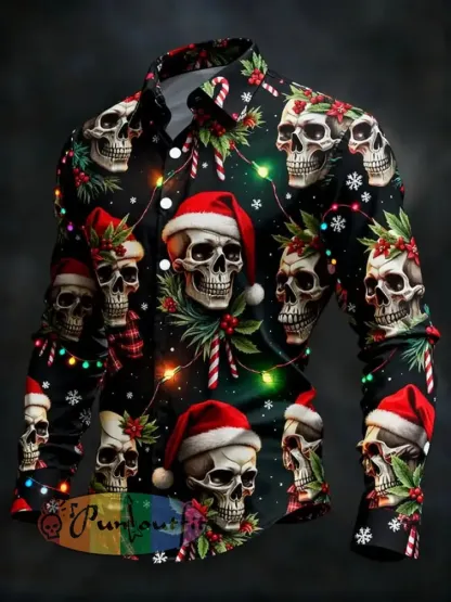 Men’s Vintage Christmas Skull Long Sleeve Shirt