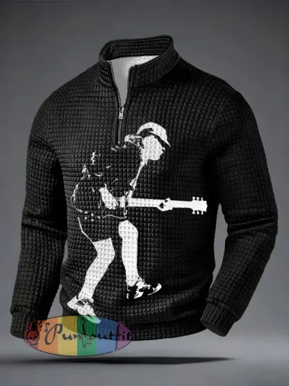 Men’s Rock Music Inspired Waffle Long Sleeve Sweatshirt