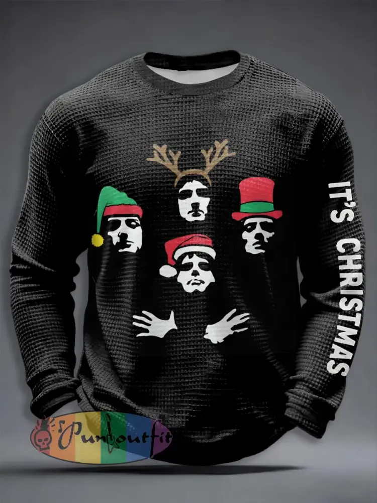 Men’s Rock Band Inspired Christmas Waffle Long Sleeve T-Shirt