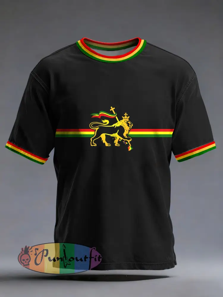 Men’s Reggae Music Inspired Lion Print T-Shirt