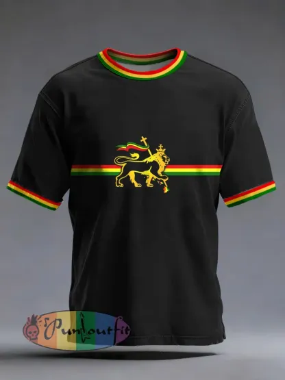 Men’s Reggae Music Inspired Lion Print T-Shirt