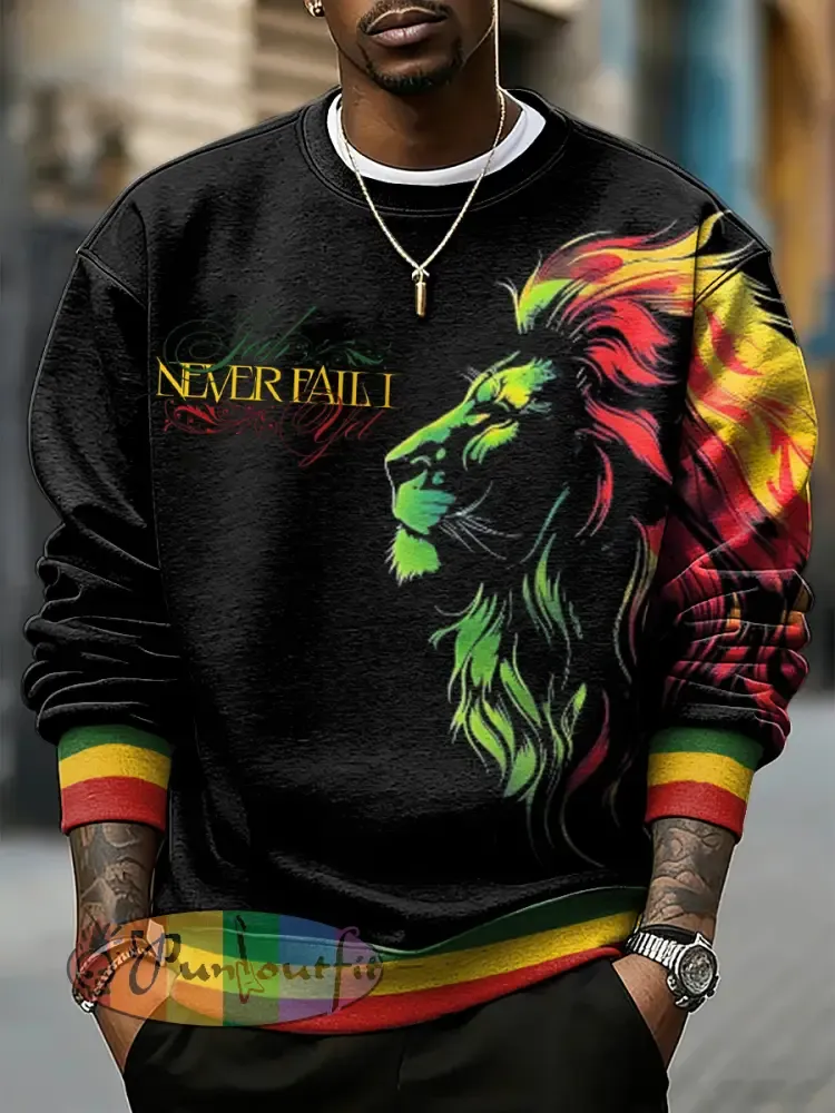 Men’s Reggae Music Inspired Lion Print Sweatshirt