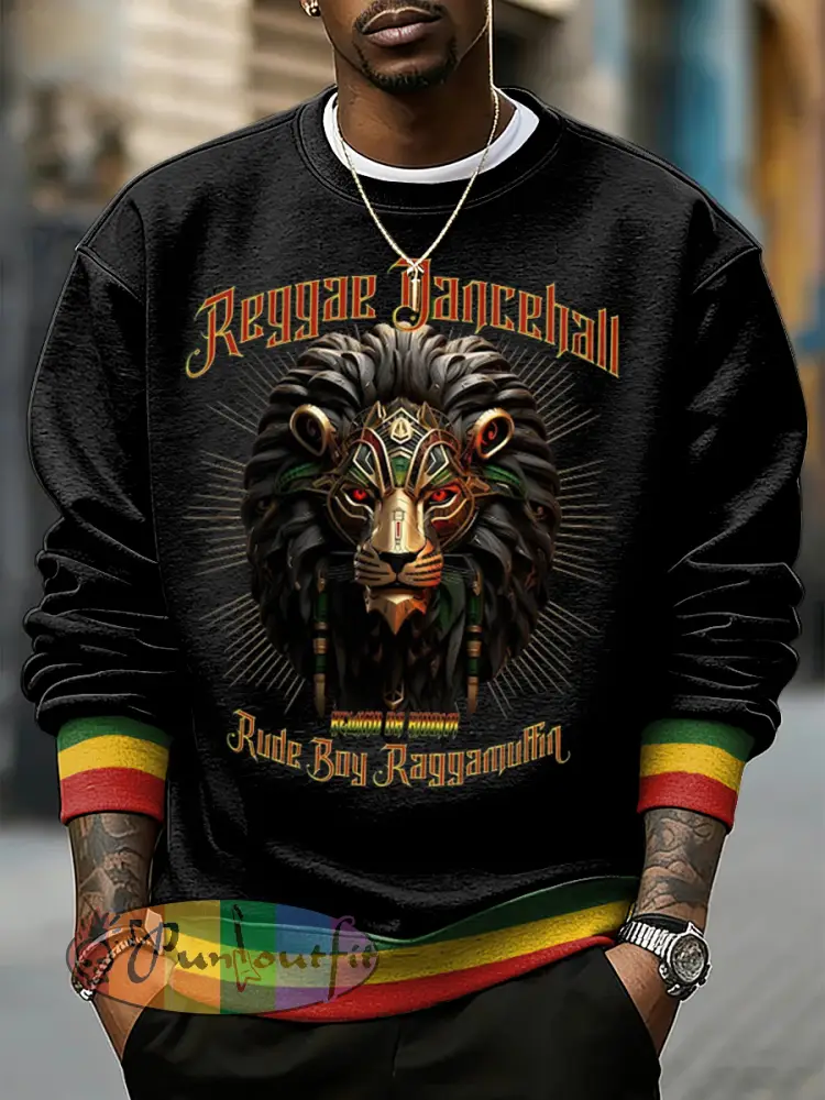Men’s Reggae Music Inspired Lion Print Sweatshirt