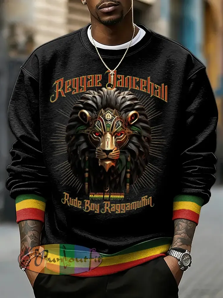 Men’s Reggae Music Inspired Lion Print Sweatshirt