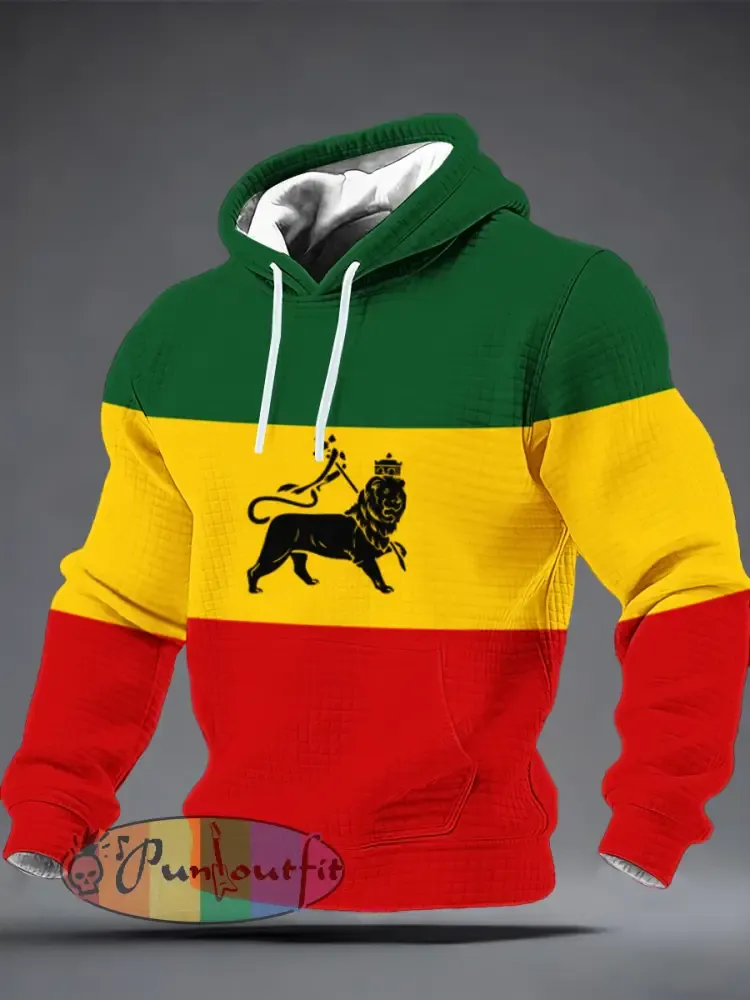 Men’s Reggae Music Inspired Lion Checkered Cotton Hoodie