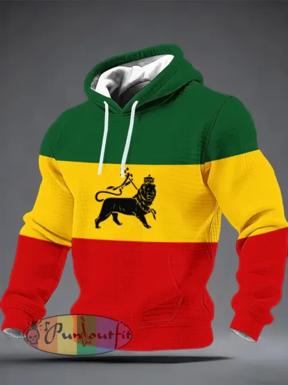 Men’s Reggae Music Inspired Lion Checkered Cotton Hoodie