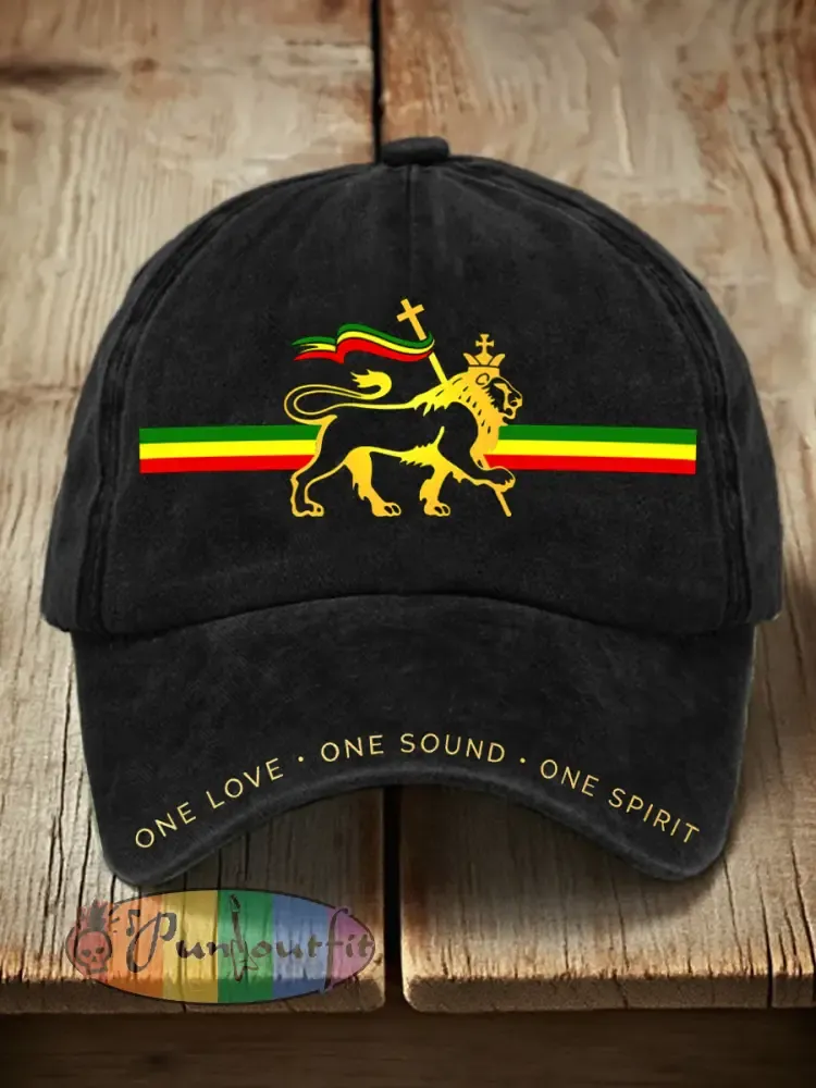 Unisex Reggae Inspired Lion Print Hat - Black · ONE