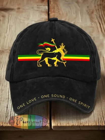 Unisex Reggae Inspired Lion Print Hat - Black · ONE