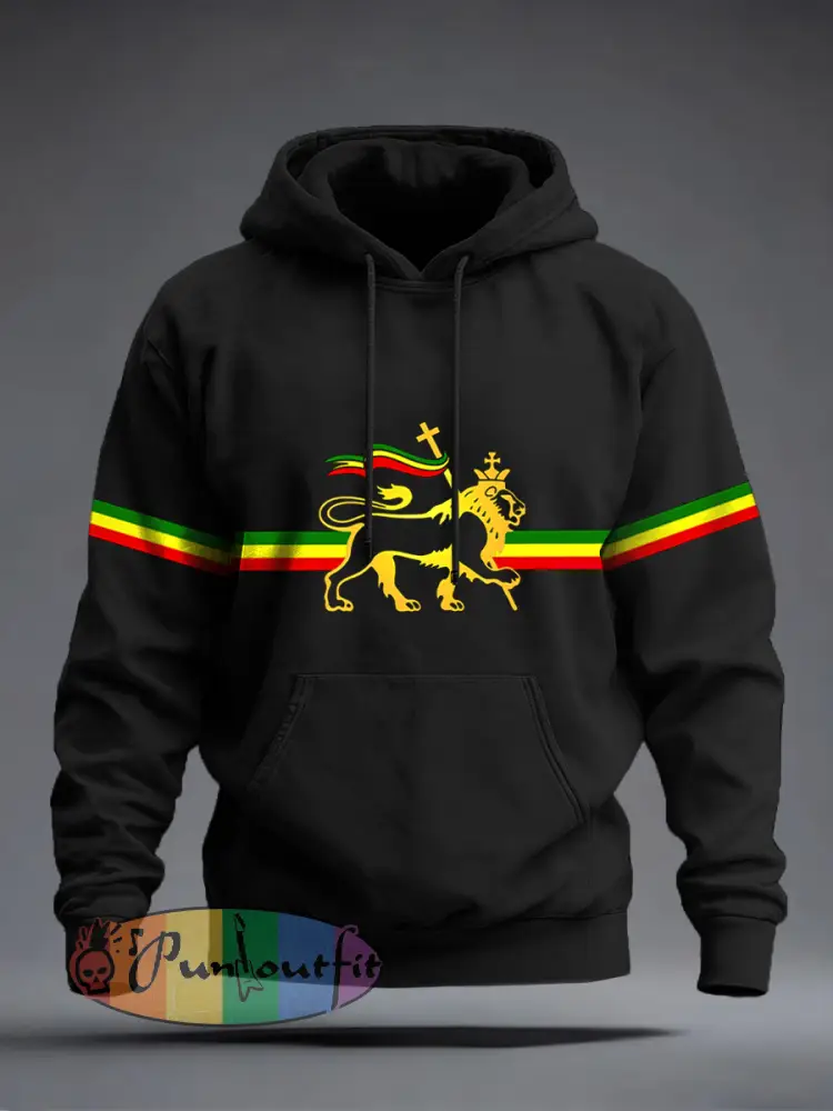 Men’s Reggae Inspired Lion Print Hoodie