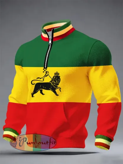 Men’s One Love Rasta Lion Waffle Knit Sweatshirts