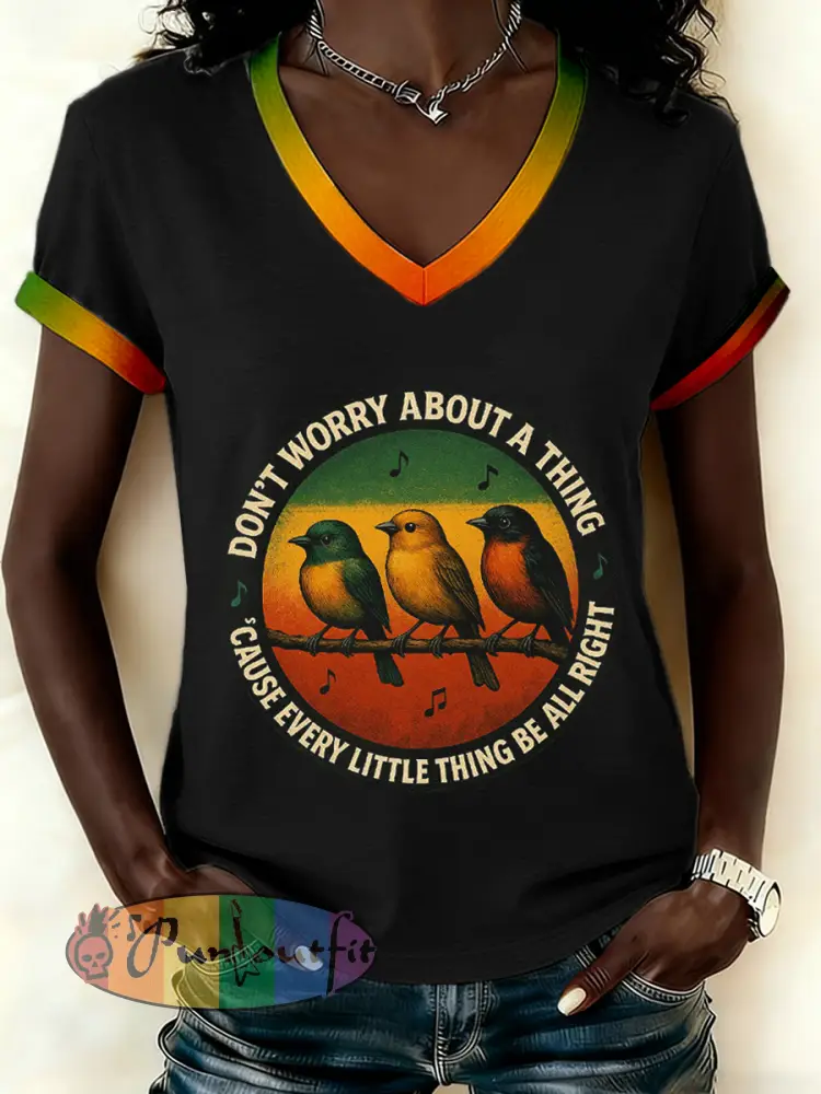 Women’s Reggae Music Inspired Print V-Neck T-Shirt