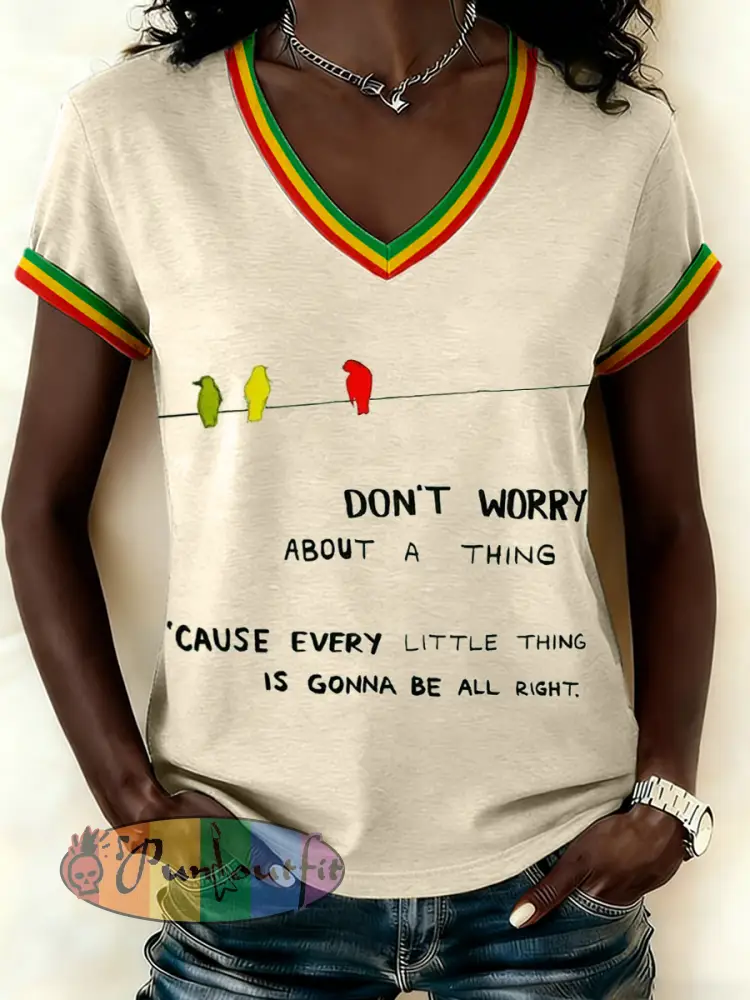 Women's Reggae Music Inspired Print V-Neck T-Shirt