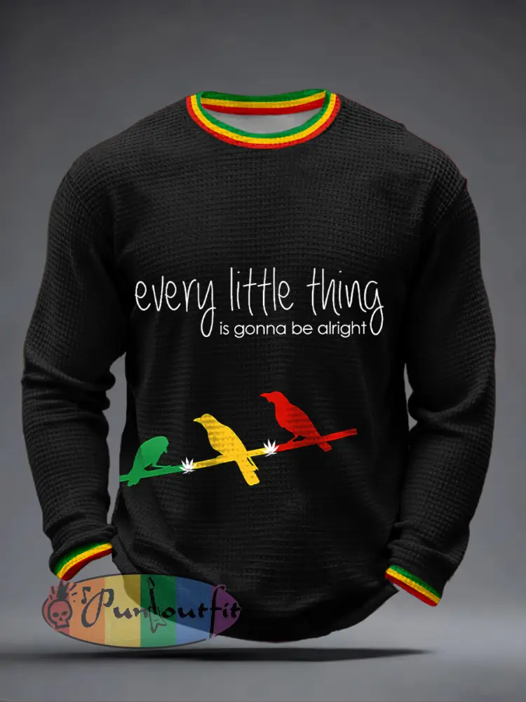 Men's Every Little Thing Is Gonna Be Alright Print Waffle Long-Sleeve T-Shirt