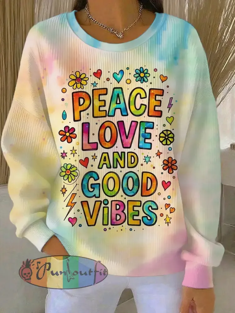 Women’s Hippie Peace Love And Good Vibes Print Casual Sweatshirt