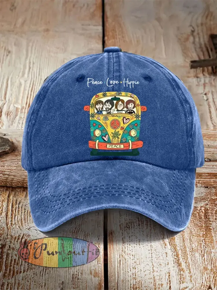 Unisex Peace Love And Hippie Classic Legendary Rock Band Print Hat