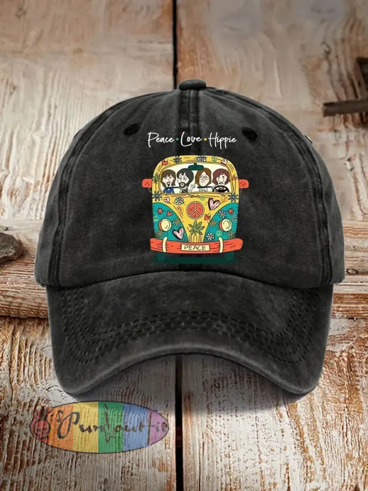 Unisex Peace Love And Hippie Classic Legendary Rock Band Print Hat