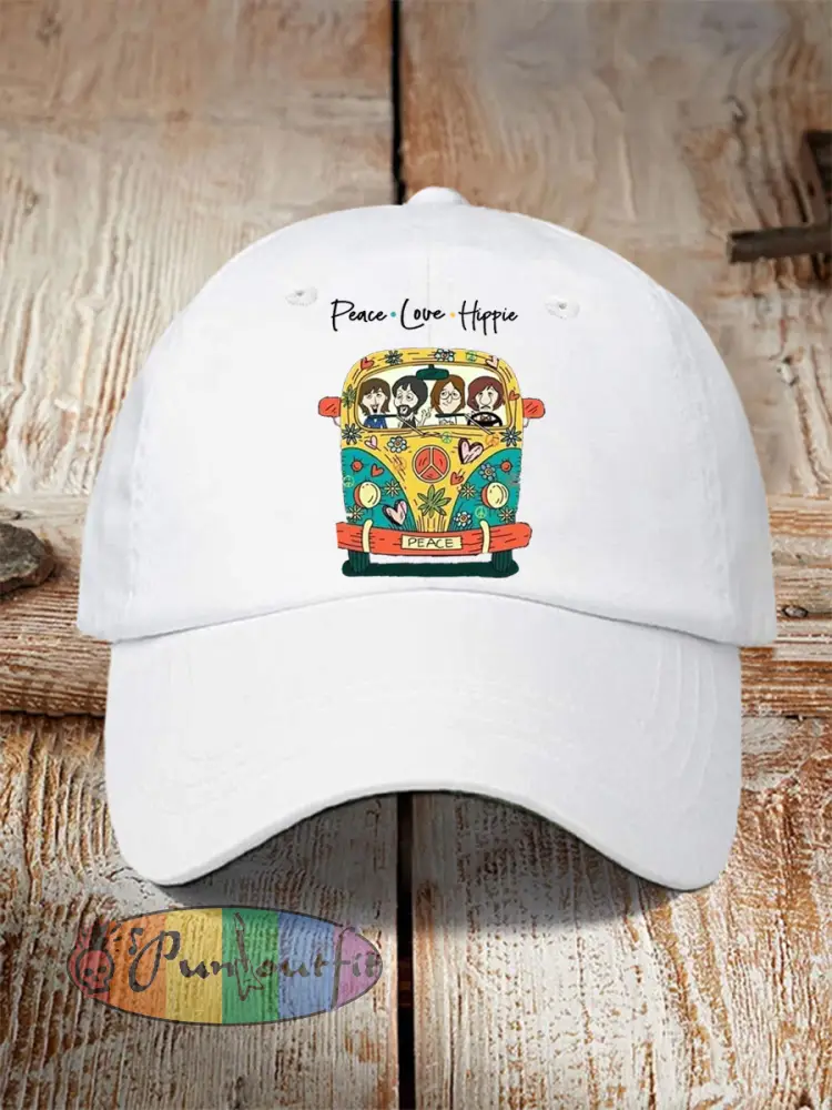 Unisex Peace Love And Hippie Classic Legendary Rock Band Print Hat