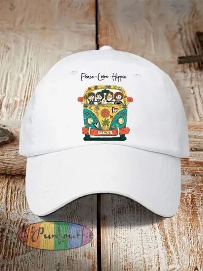 Unisex Peace Love And Hippie Classic Legendary Rock Band Print Hat