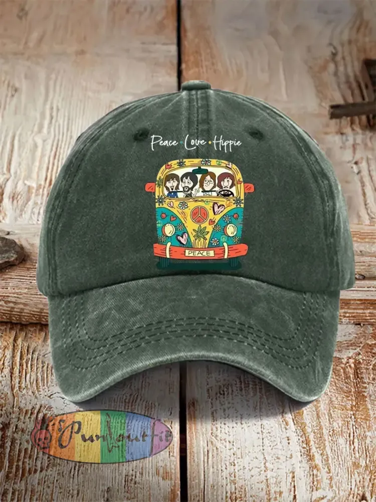 Unisex Peace Love And Hippie Classic Legendary Rock Band Print Hat