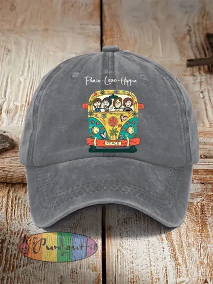 Unisex Peace Love And Hippie Classic Legendary Rock Band Print Hat