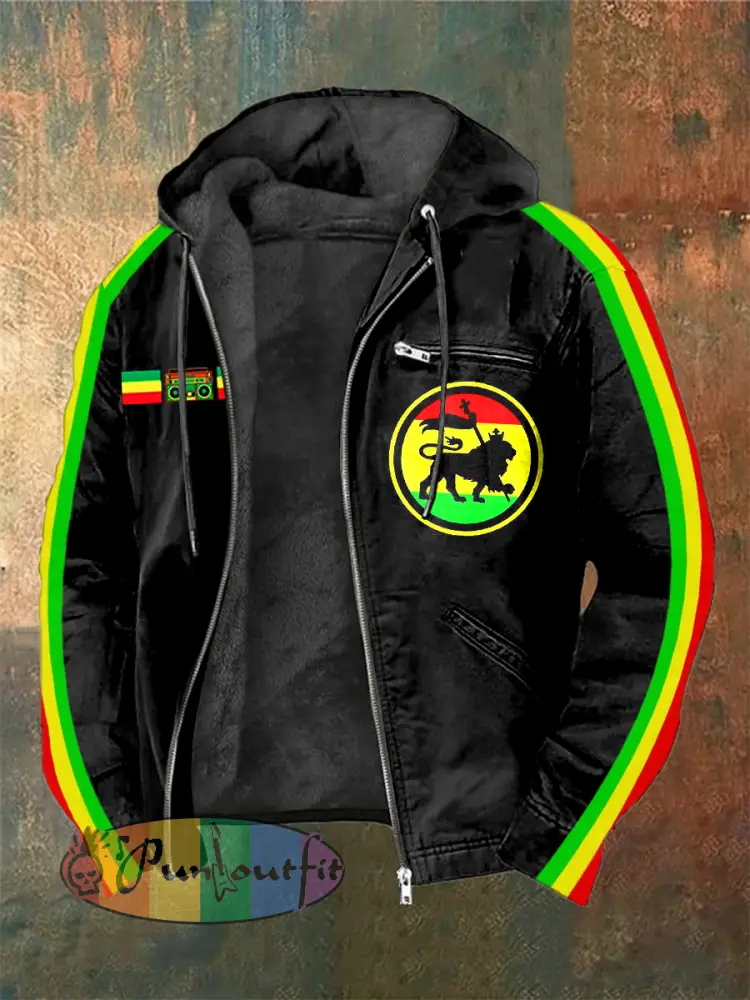 Men’s Reggae Printed Long Sleeved Hooded Jacket