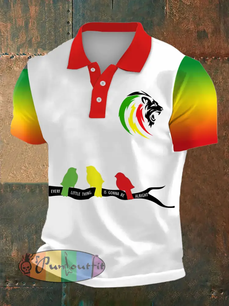 Men’s Reggae Print Polo Collar Casual Short Sleeved Shirt