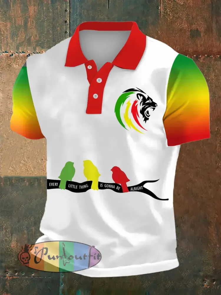 Men’s Reggae Print Polo Collar Casual Short Sleeved Shirt