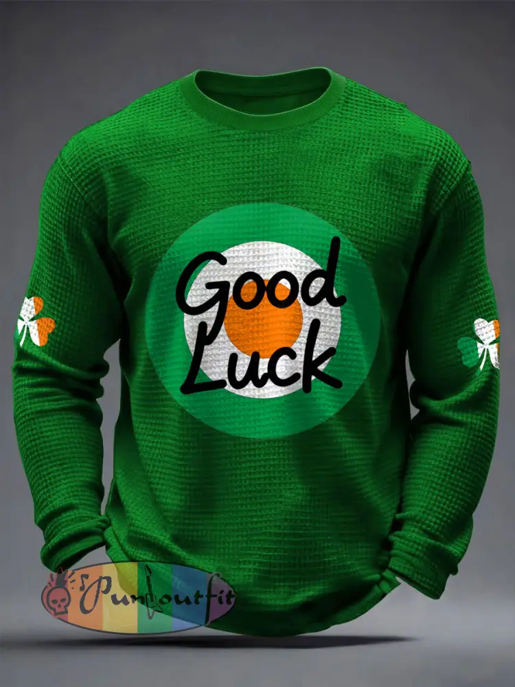 Men’s Good Luck St.Partrick’s Day Irish Mods Music Lover Printed Waffle Tops