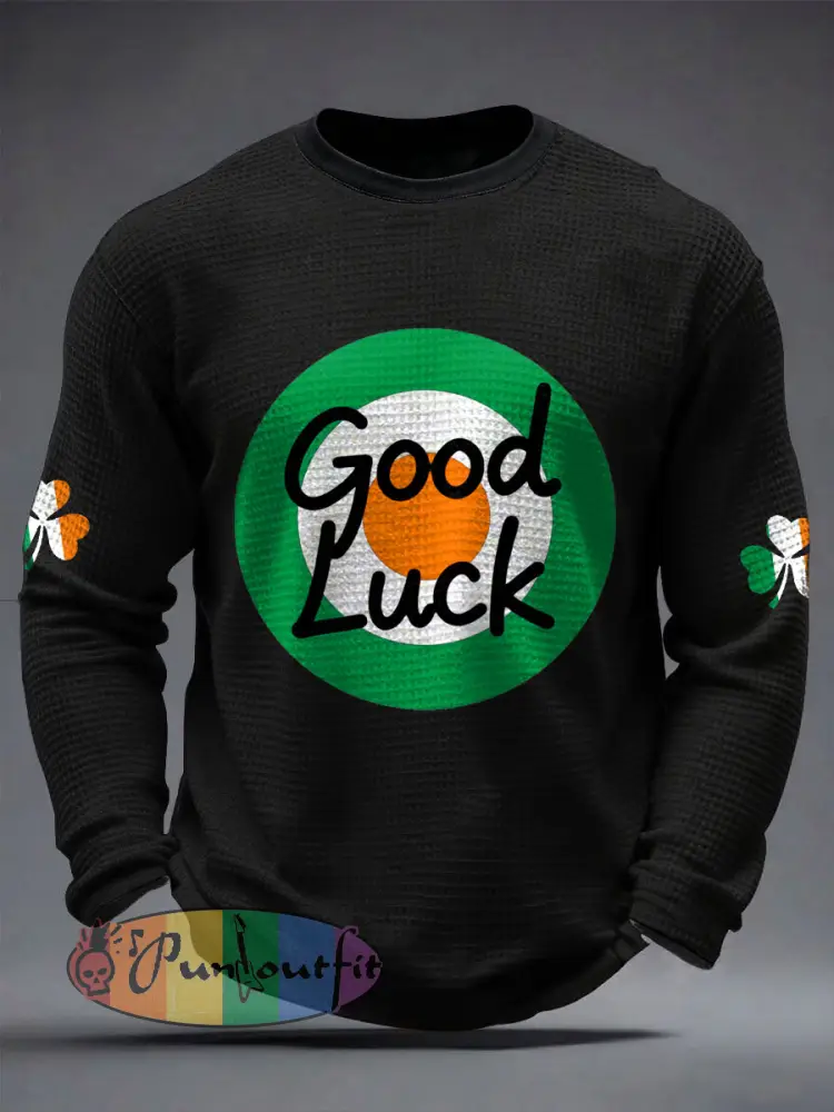 Men’s Good Luck St.Partrick’s Day Irish Mods Music Lover Printed Waffle Tops