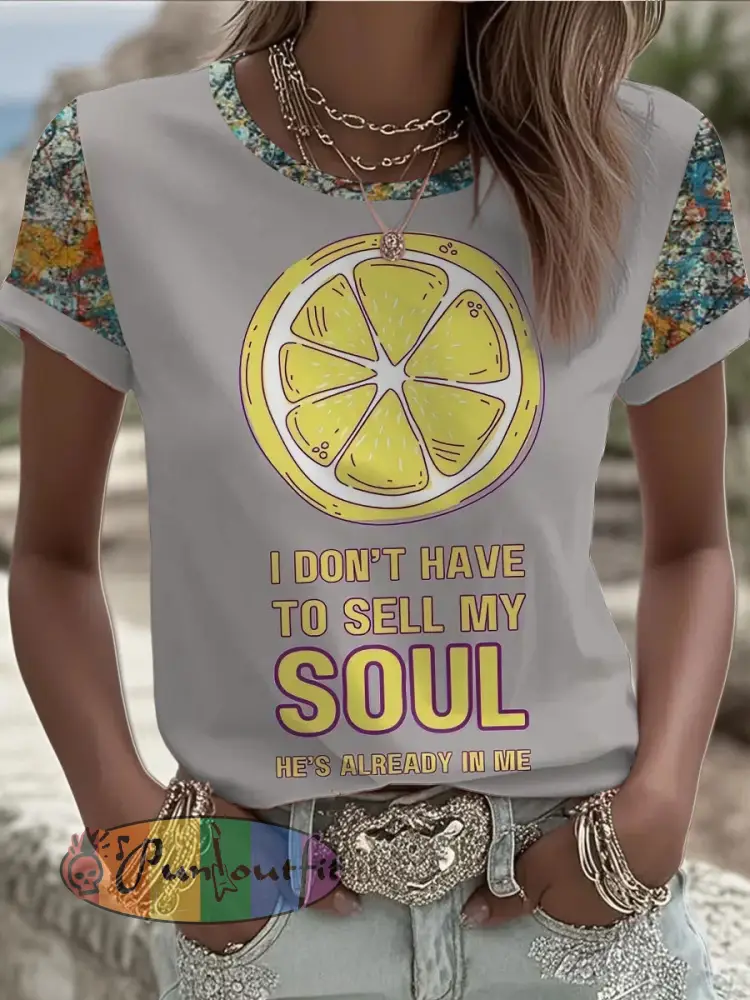 Women’s Lemon Roses Music Lover Printed short-sleeved T-shirt