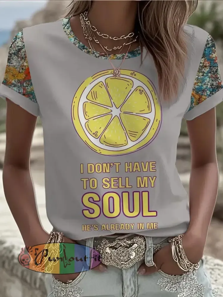 Women’s Lemon Roses Music Lover Printed short-sleeved T-shirt