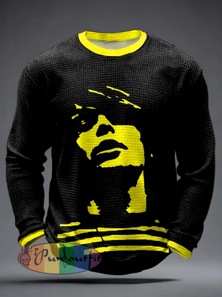 Men’s Lemon Roses Music Lover Printed Waffle Long Sleeve T-Shirt