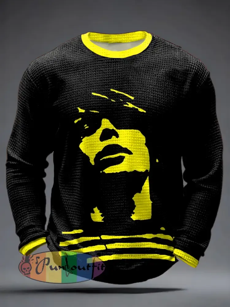 Men’s Lemon Roses Music Lover Printed Waffle Long Sleeve T-Shirt
