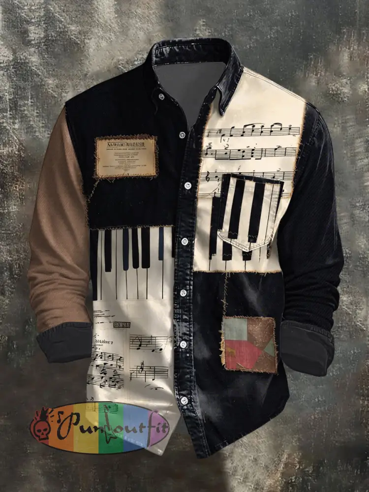 Men’s Music Note Art Print Casual Shirt