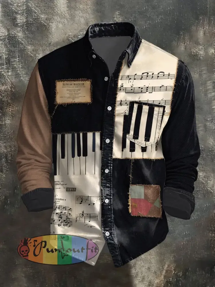 Men’s Music Note Art Print Casual Shirt