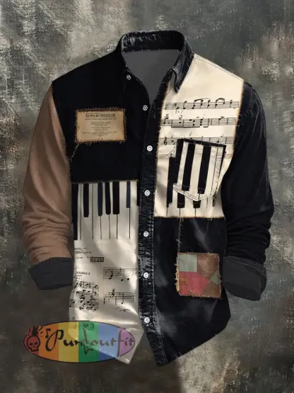 Men’s Music Note Art Print Casual Shirt
