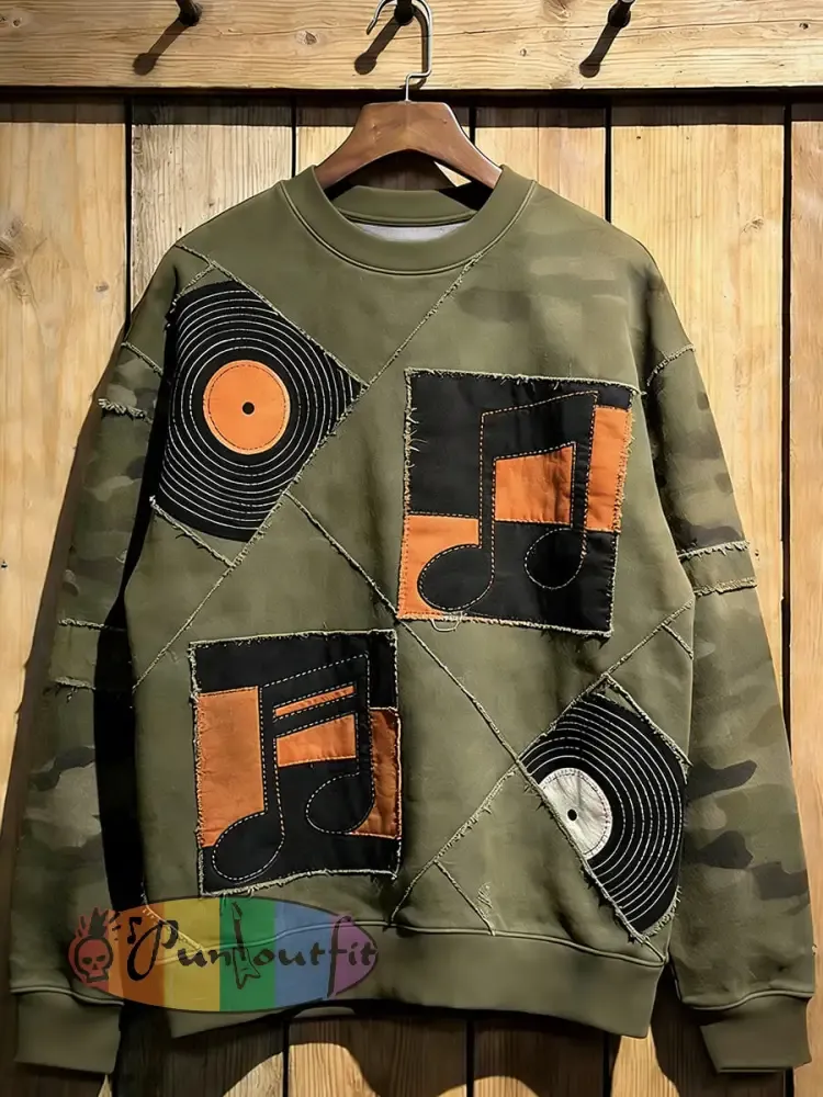 Men’s Music Note Art Print Crew Neck Sweatshirt