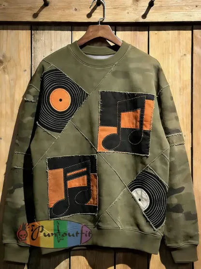 Men’s Music Note Art Print Crew Neck Sweatshirt