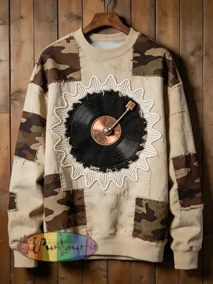 Men’s Music Note Art Print Crew Neck Sweatshirt