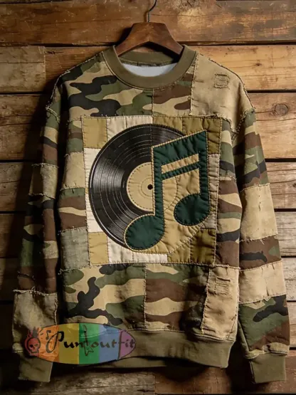 Men’s Music Note Art Print Crew Neck Sweatshirt