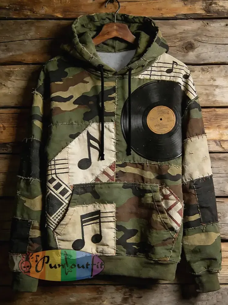 Men’s Music Note Art Print Casual Hoodie with Pocket