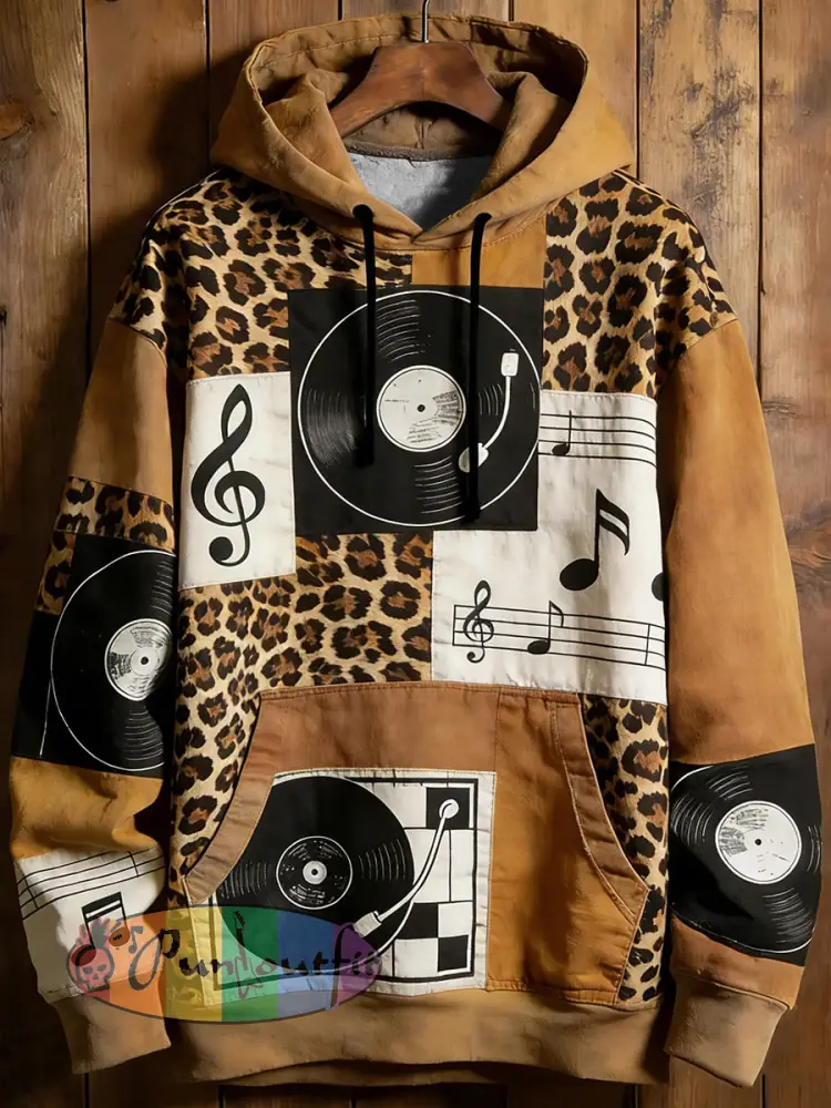 Men’s Music Note Art Print Casual Hoodie with Pocket