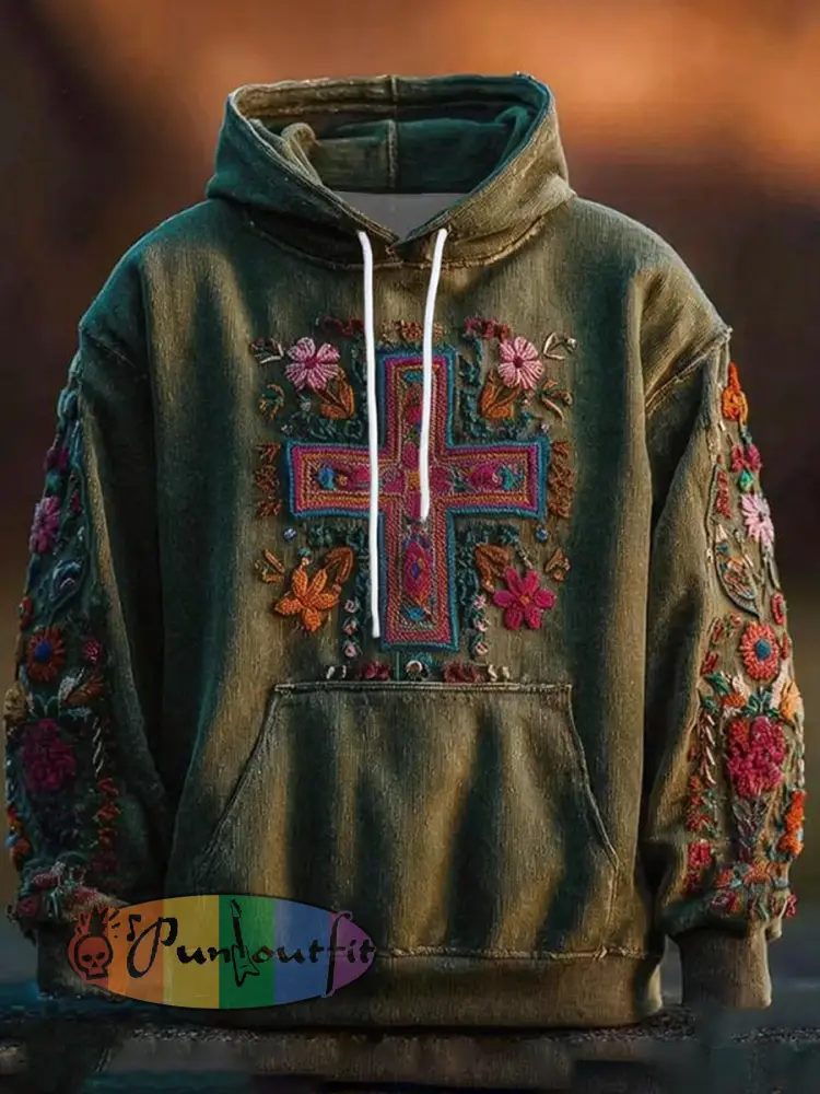 Men’s Faith Art Print Oversized Drop-Shoulder Hoodie with Pockets